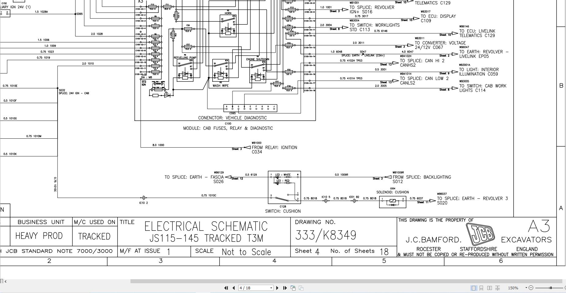 JCB Tracked Excavator JS145 T2 2006 2008 Electrical and Hydraulic Diagram (2)