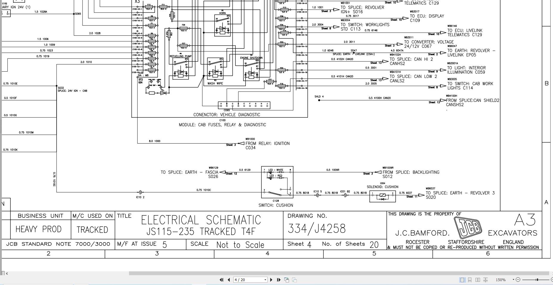 JCB Tracked Excavator JS190 T4F 2015 2021 Electrical and Hydraulic Diagram (2)