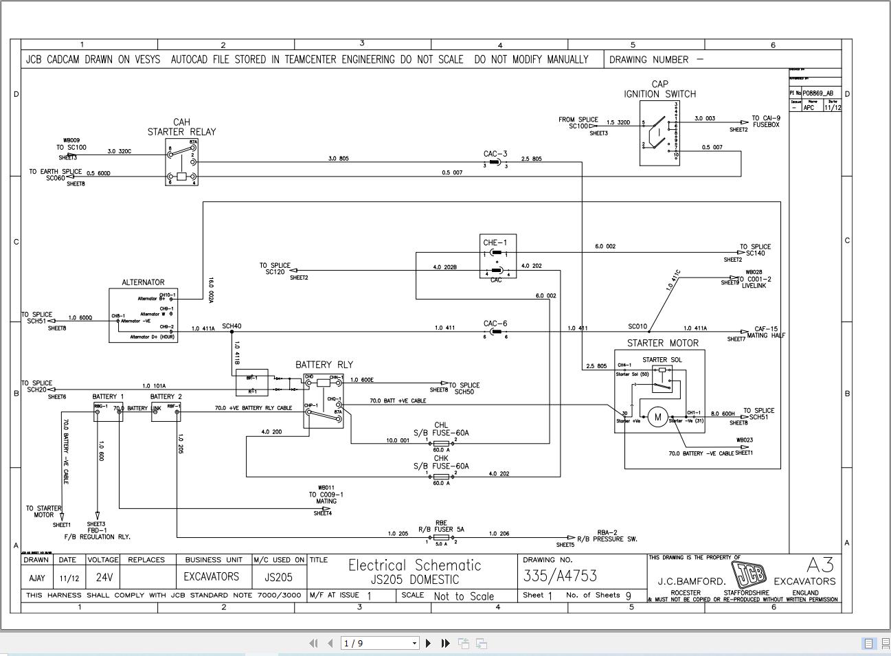 JCB Tracked Excavator JS205 T2 PUN 2014 2020 Electrical and Hydraulic Diagram (1)