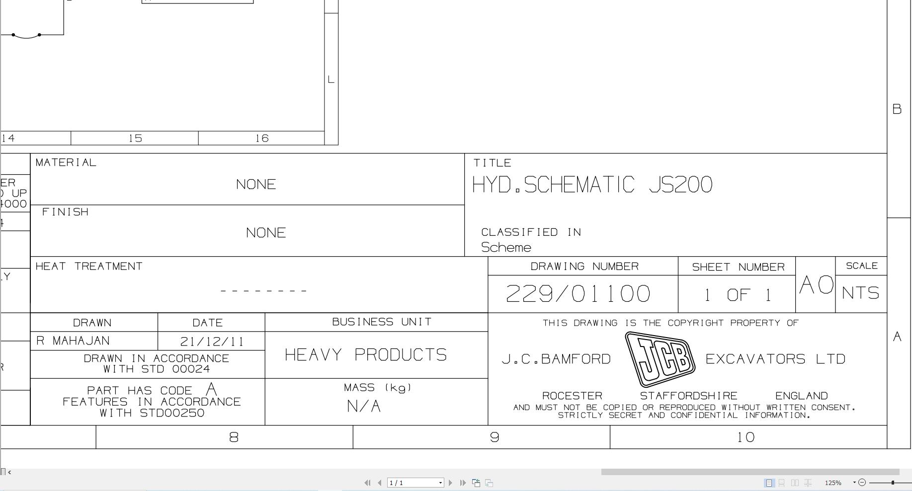 JCB Tracked Excavator JS215 PUNJD Hydraulic Diagram (1)