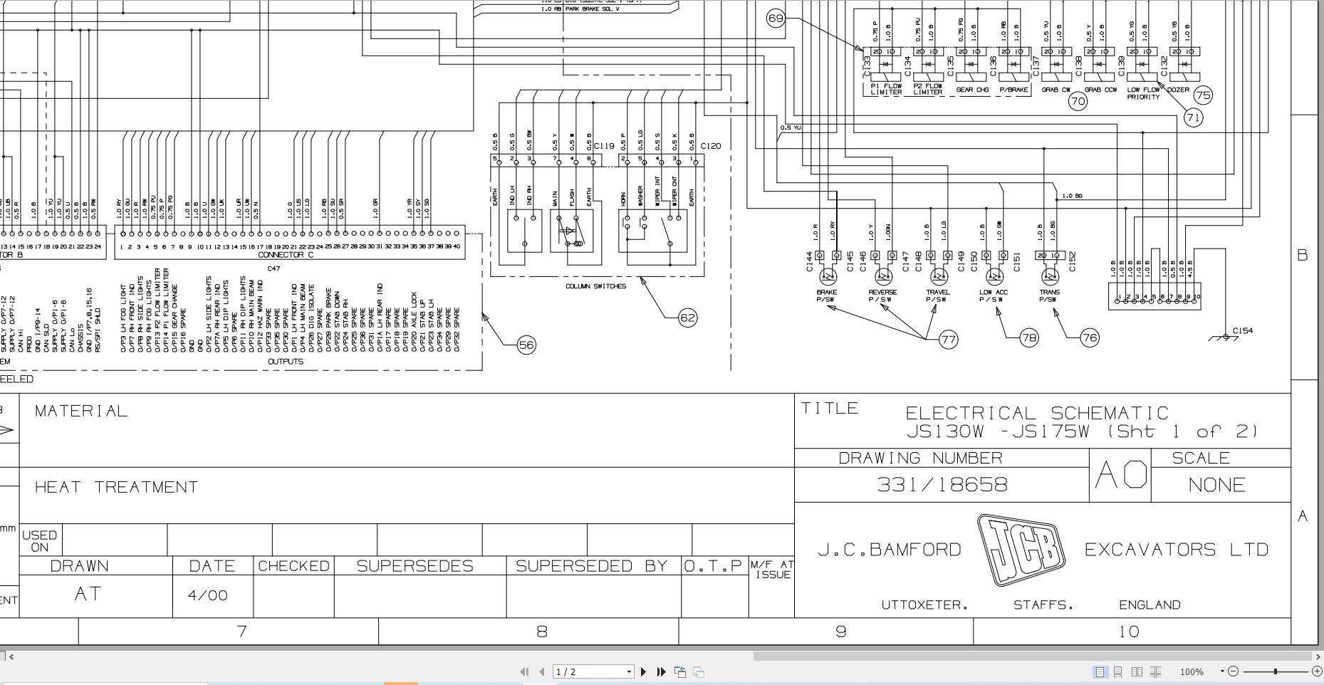 JCB Wheel Excavator JS130W T0 T2 Isuzu 1996 2008 Electrical and Hydraulic Diagram (1)