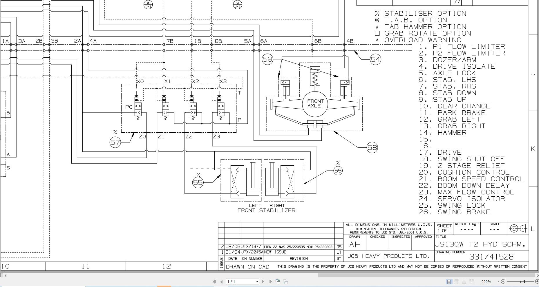 JCB Wheel Excavator JS130W T0 T2 Isuzu 1996 2008 Electrical and Hydraulic Diagram (2)