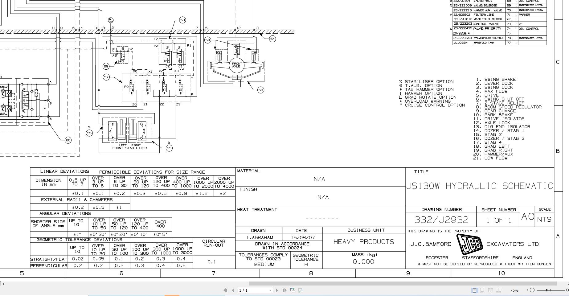 JCB Wheel Excavator JS130W T3 2005 2011 Hydraulic Diagram (1)