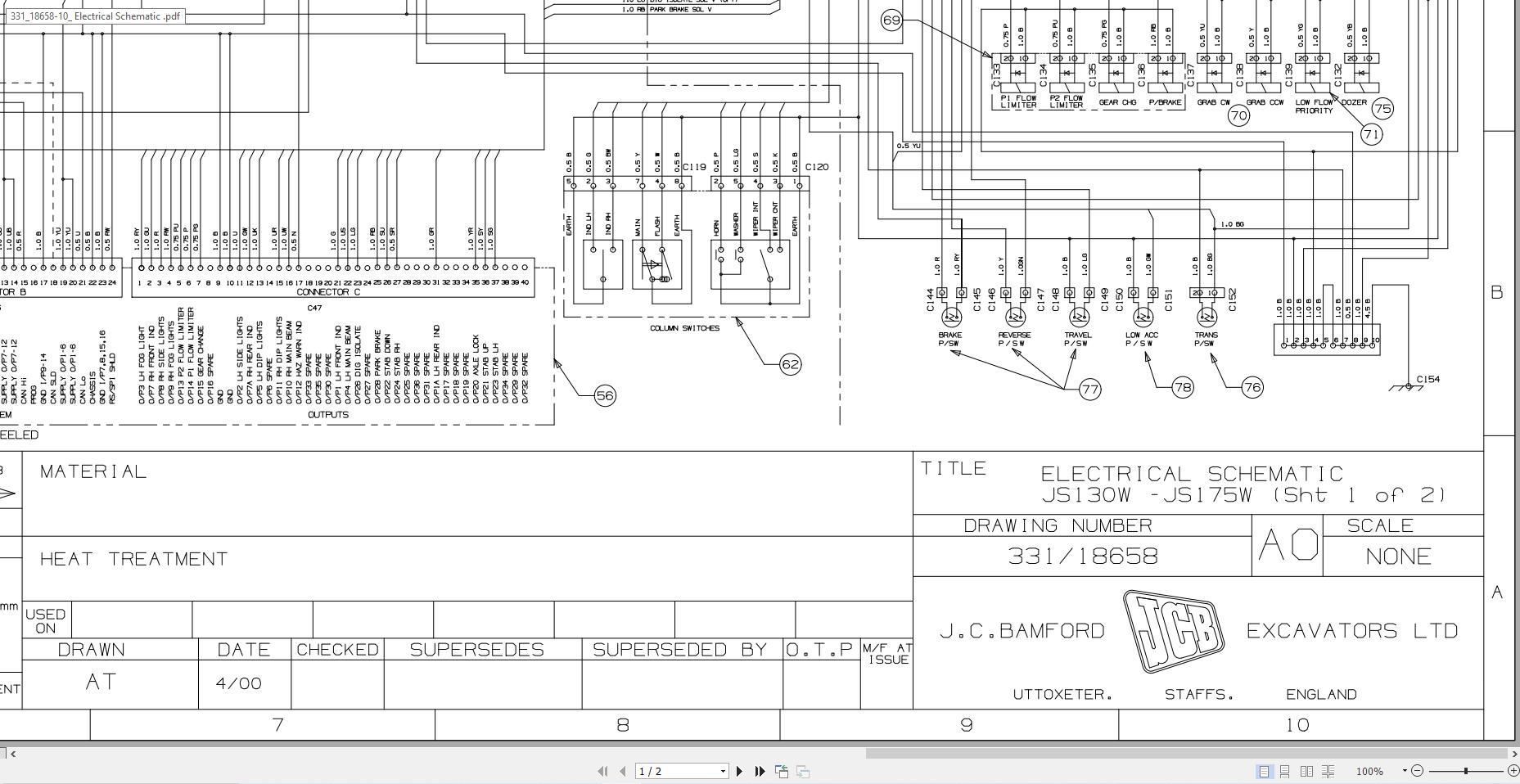 JCB Wheel Excavator JS145W T0 T2 Isuzu 2001 2004 Electrical and Hydraulic Diagram (1)