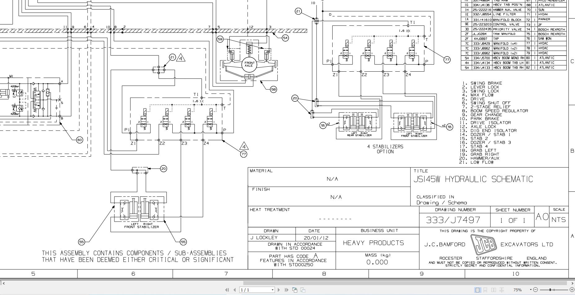 JCB Wheel Excavator JS145W T3 2007 2025 Electrical and Hydraulic Diagram (1)