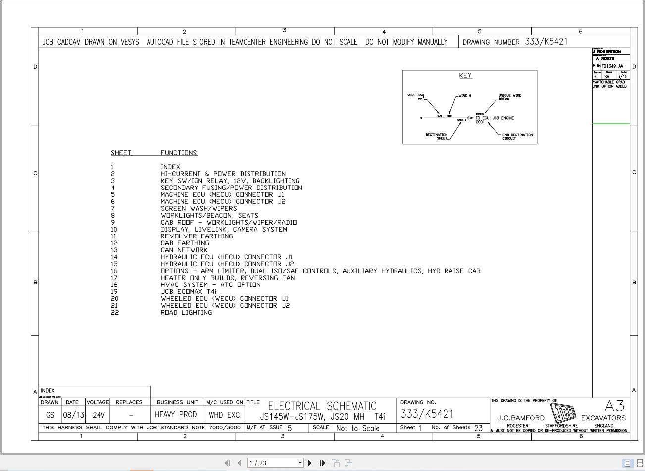 JCB Wheel Excavator JS145W T4i 2013 2018 Electrical and Hydraulic Diagram (1)