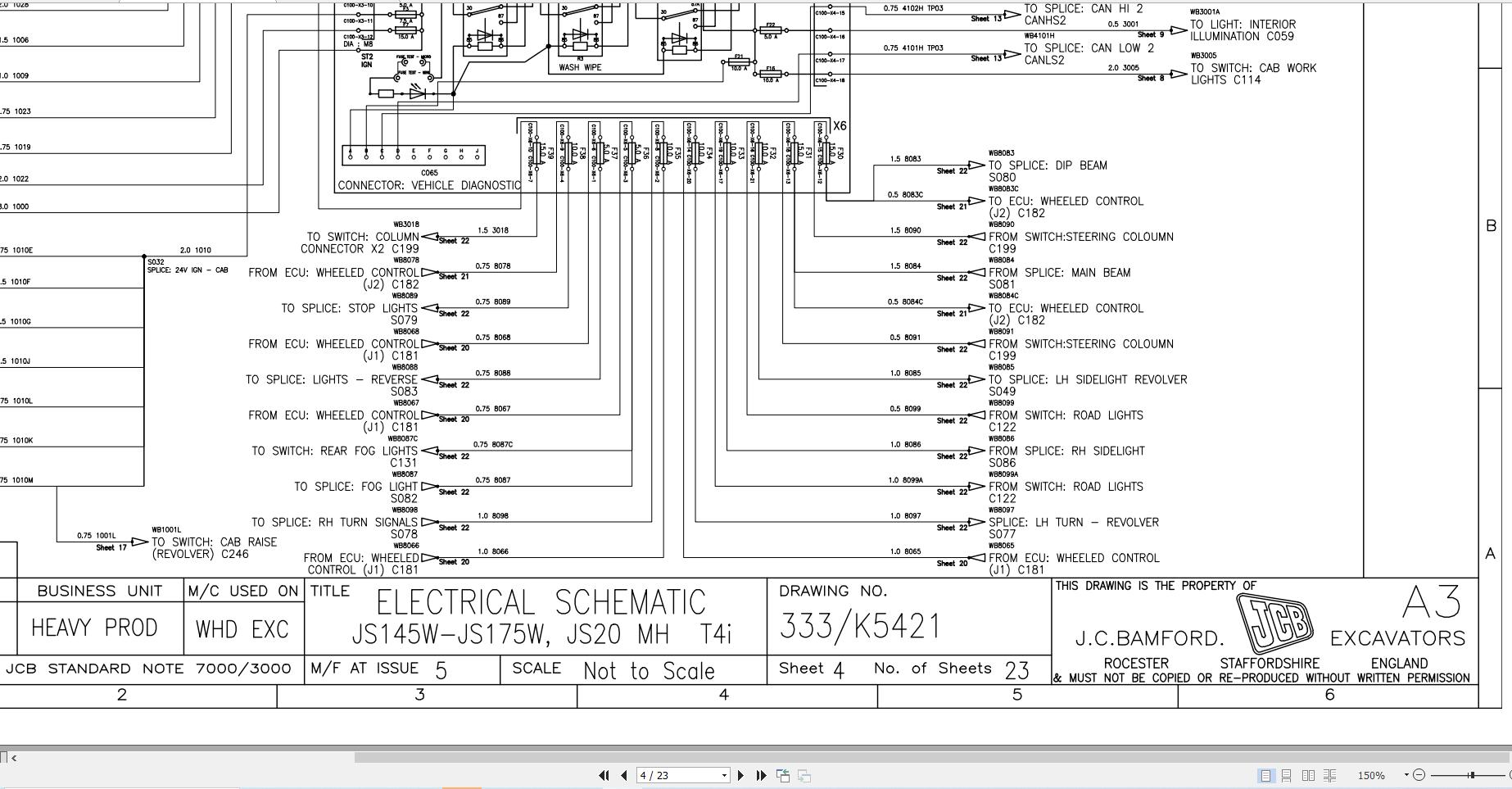 JCB Wheel Excavator JS145W T4i 2013 2018 Electrical and Hydraulic Diagram (2)