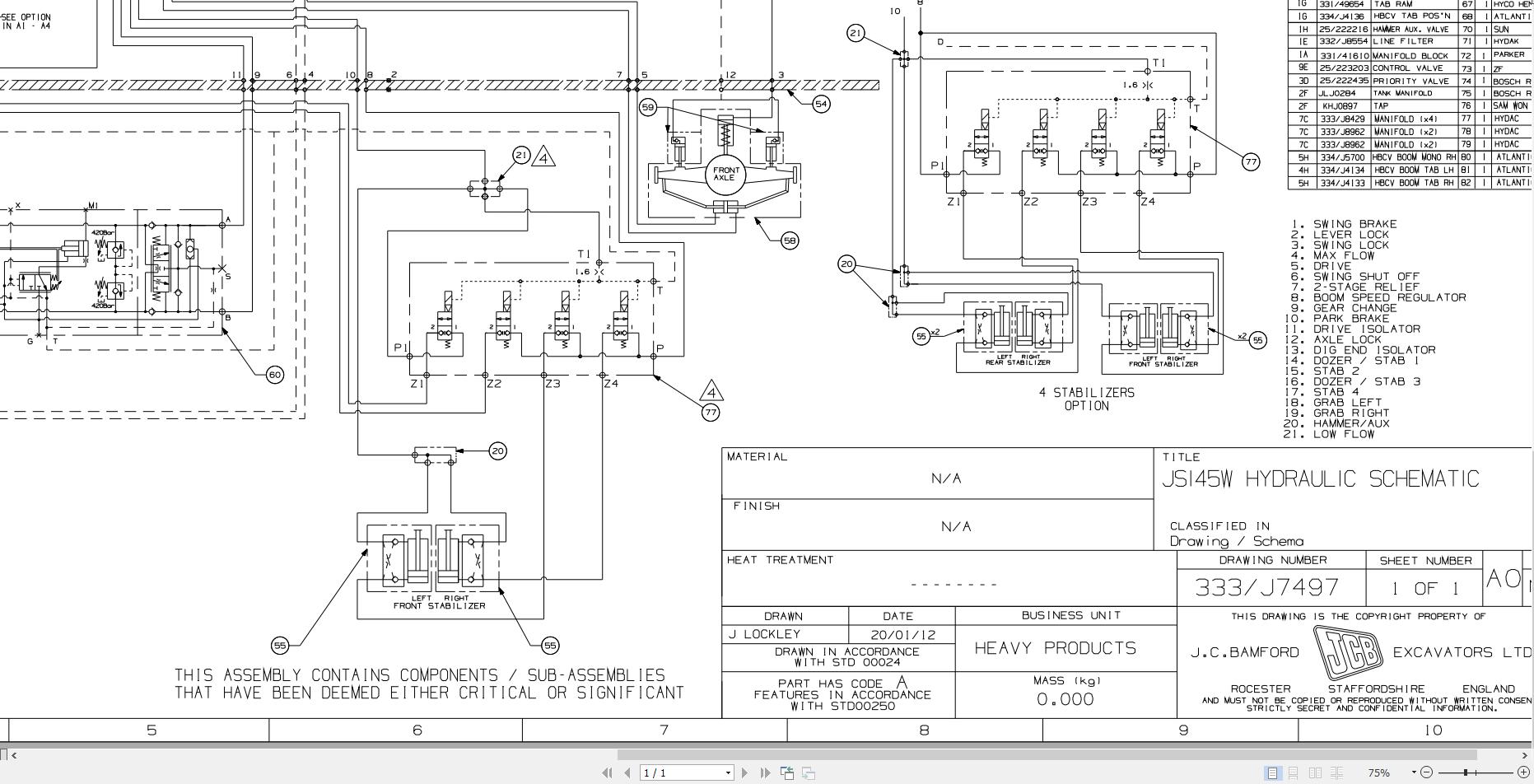JCB Wheel Excavator JS145W T4i 2013 2018 Electrical and Hydraulic Diagram (3)