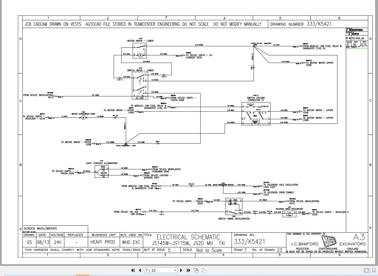 JCB Wheel Excavator JS160W T4i 2013 2018 Electrical and Hydraulic Diagram (4)