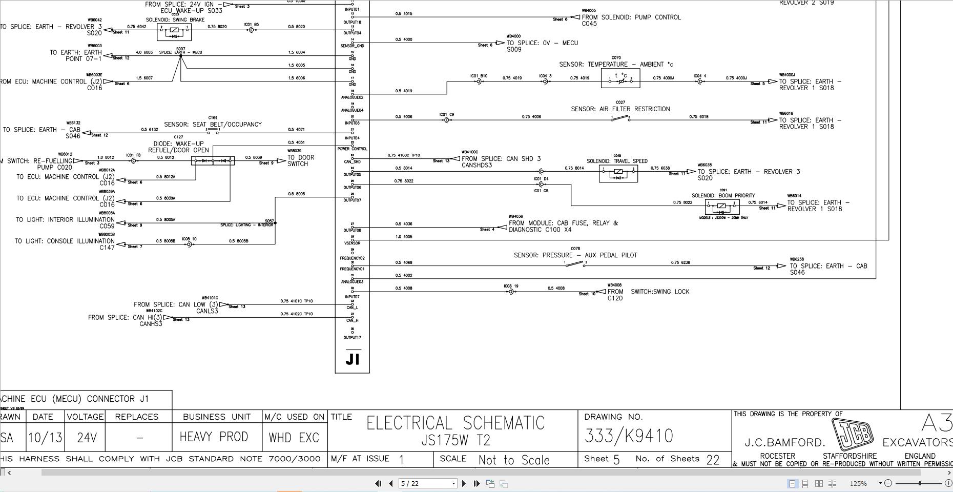 JCB Wheel Excavator JS175W T3 2007 2014 Electrical and Hydraulic Diagram (4)