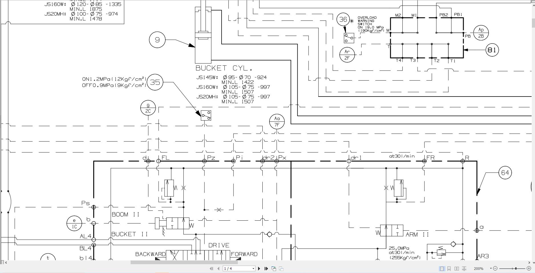 JCB Wheel Excavator JS175W T4F 2018 2021 Electrical and Hydraulic Diagram (3)