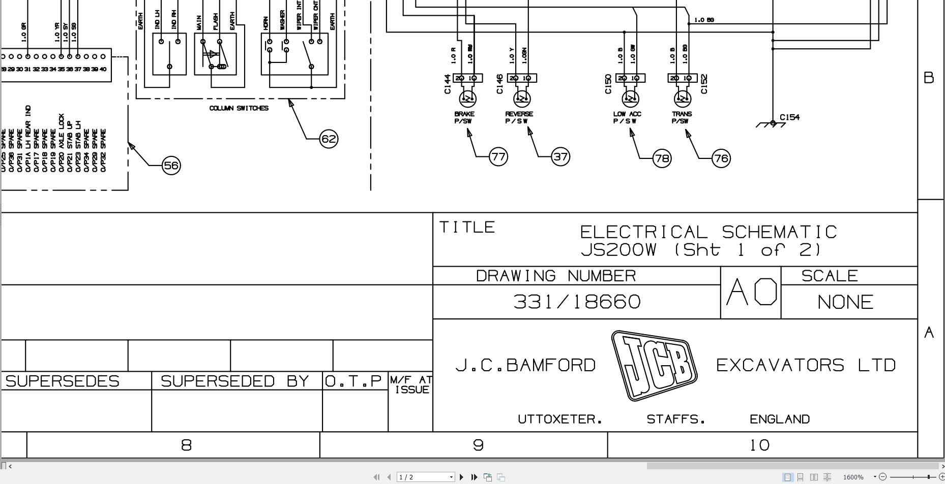 JCB Wheel Excavator JS200W T2 2005 2025 Electrical and Hydraulic Diagram (1)