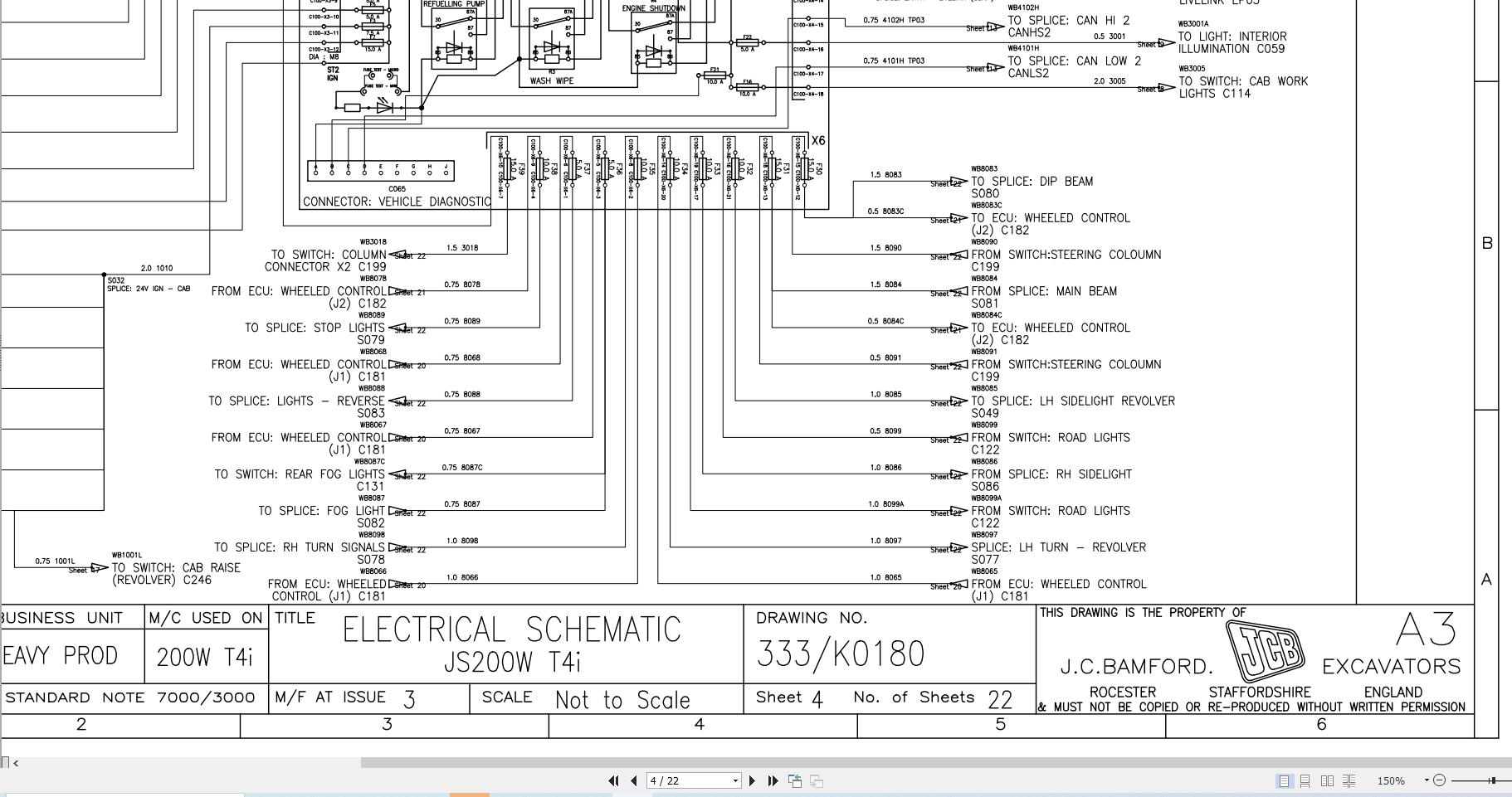 JCB Wheel Excavator JS200W T4i 2014 2024 Electrical and Hydraulic Diagram (2)