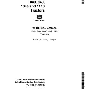 John Deere 1040 1140 840 940 Tractors Technical Manual TM4353 (1)