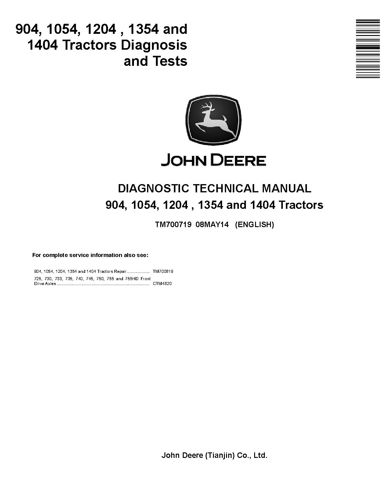 John Deere 1054 1204 1354 1404 904 China Tractors Diagnostic Manual TM700719 (1)