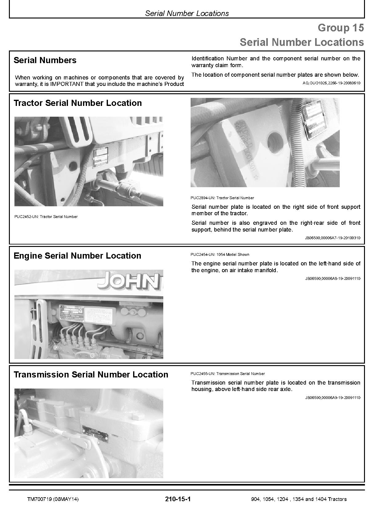 John Deere 1054 1204 1354 1404 904 China Tractors Diagnostic Manual TM700719 (2)