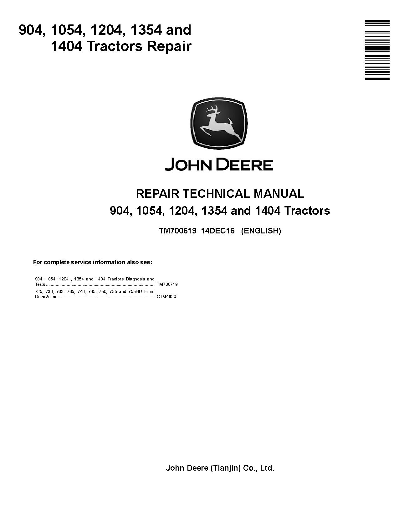 John Deere 1054 1204 1354 1404 904 China Tractors Repair Manual TM700619 (1)