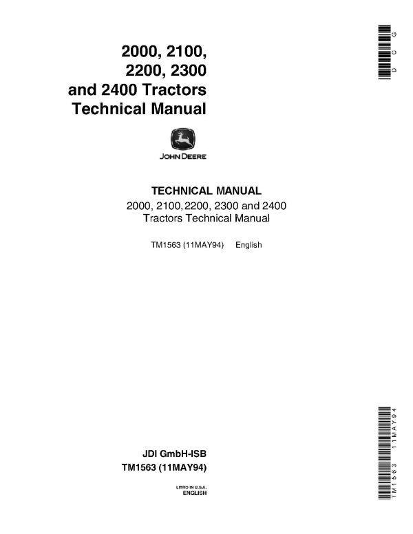 John Deere 2000 2100 2200 2300 2400 Tractors Technical Manual Tm1563 (1)