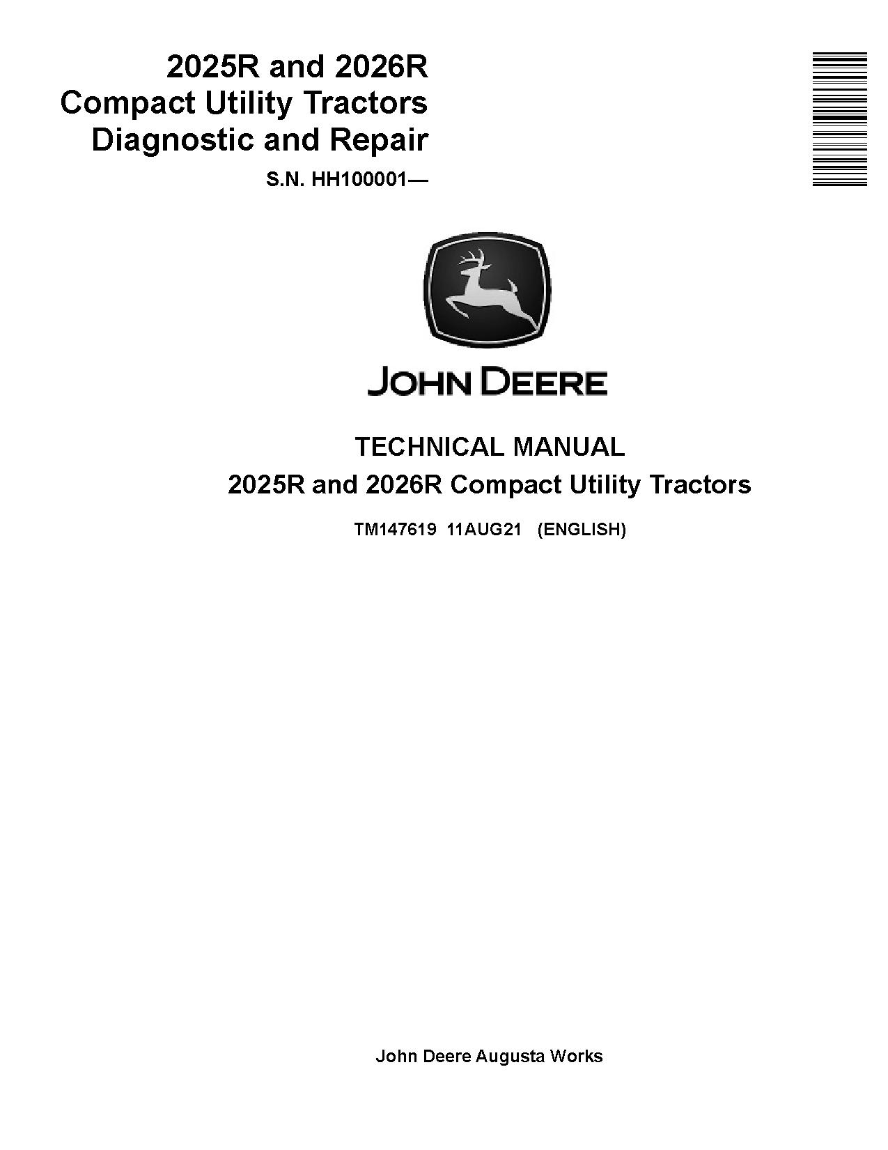 John Deere 2025R 2026R Compact Utility Tractors Technical Manual TM147619 (1)