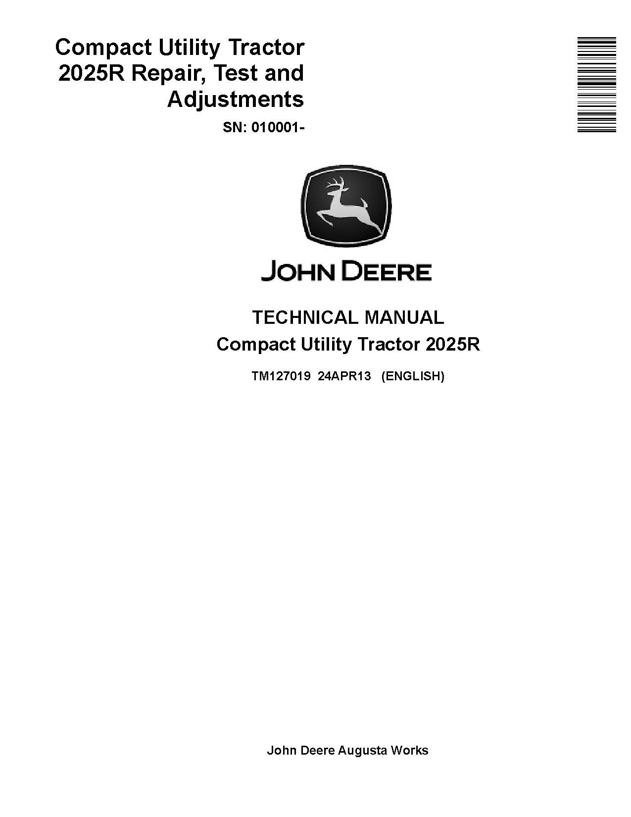 John Deere 2025R Compact Utility Tractors Operation Tests Repair Technical Manual TM127019 (1)