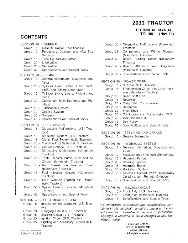 John Deere 2030 Utility Tractors Technical Manual TM1051 John Deere 2030 Utility Tractors Technical Manual Tm1051 (2)