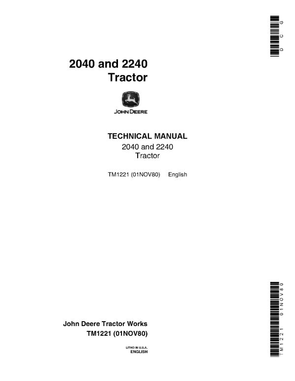 John Deere 2040 2240 Tractors Technical Manual Tm1221 (1)