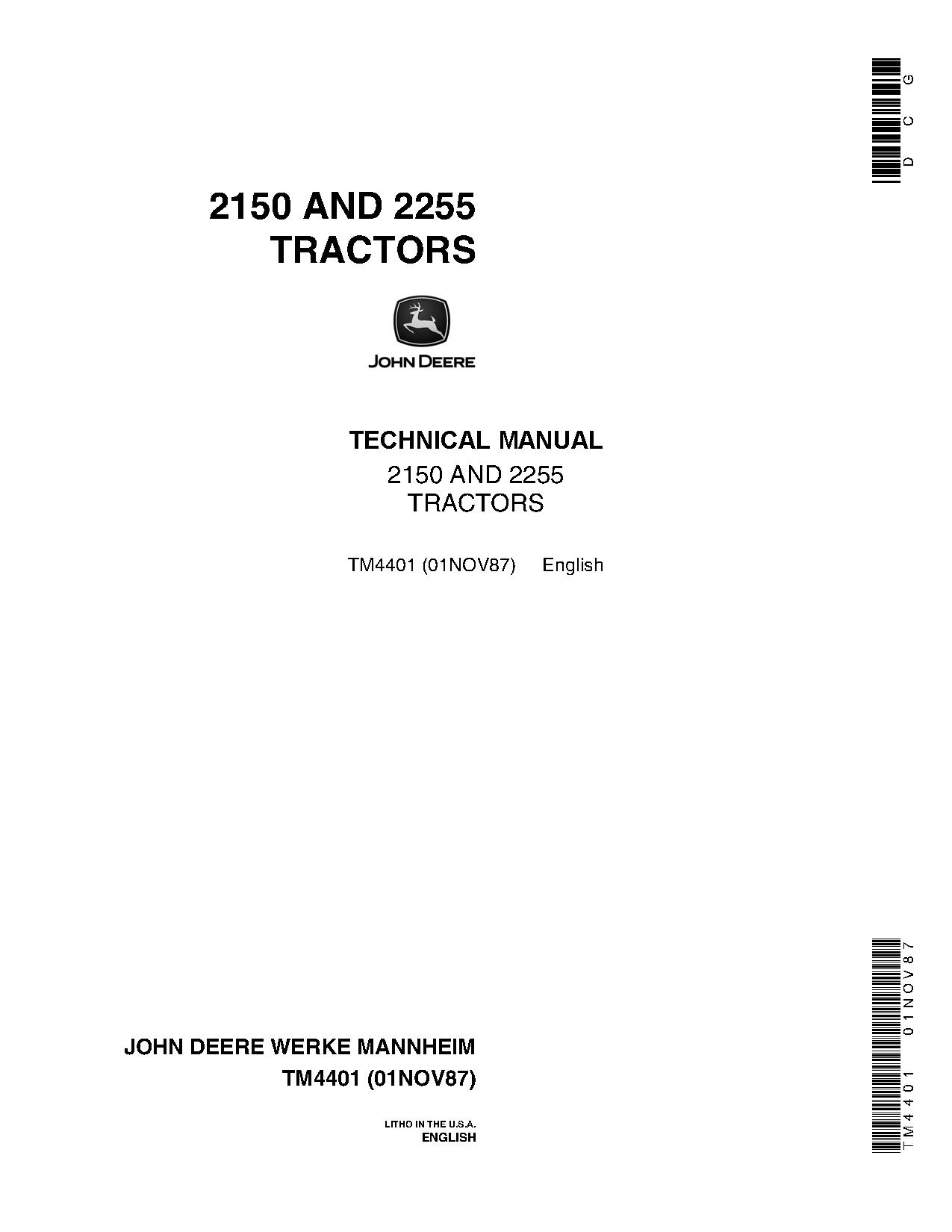 John Deere 2150 2255 Tractors Technical Manual TM4401 (1)