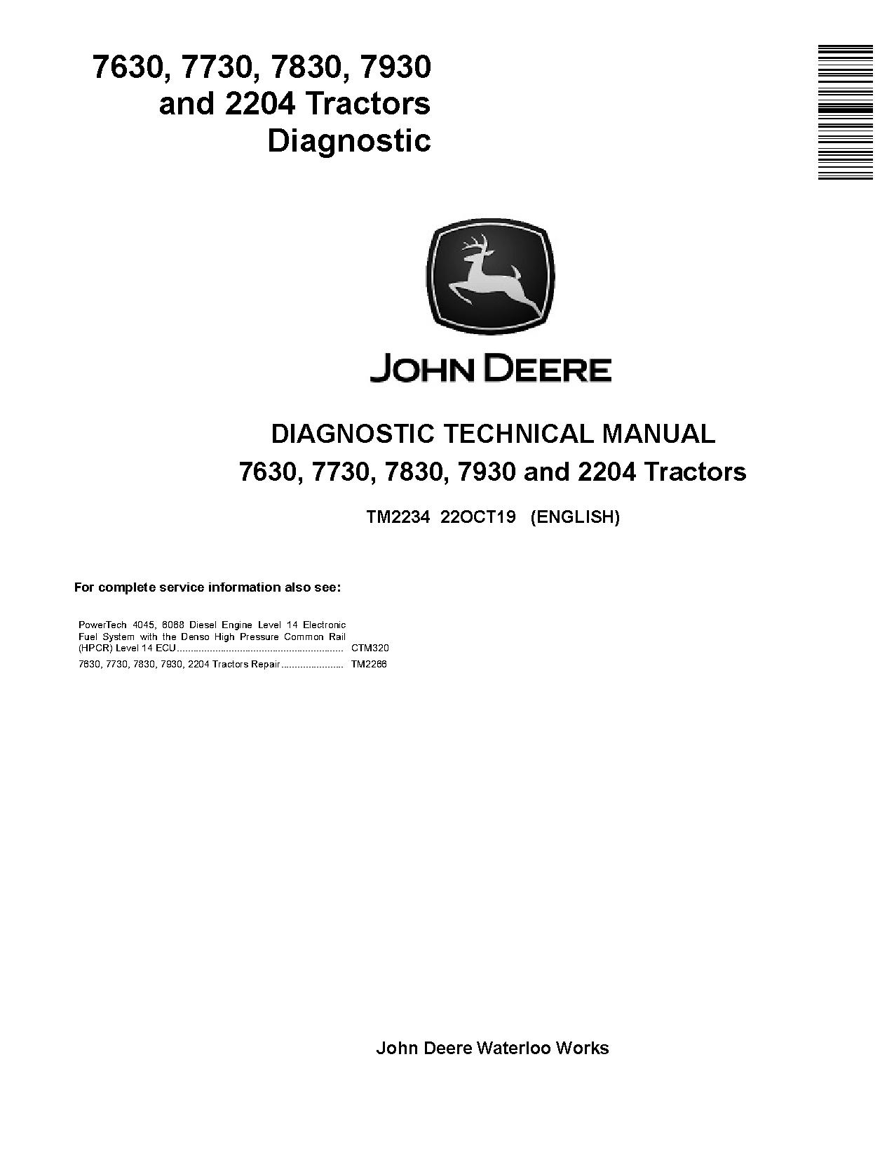 John Deere 2204 7630 7730 7830 7930 Tractors Diagnostic Manual TM2234 (1)