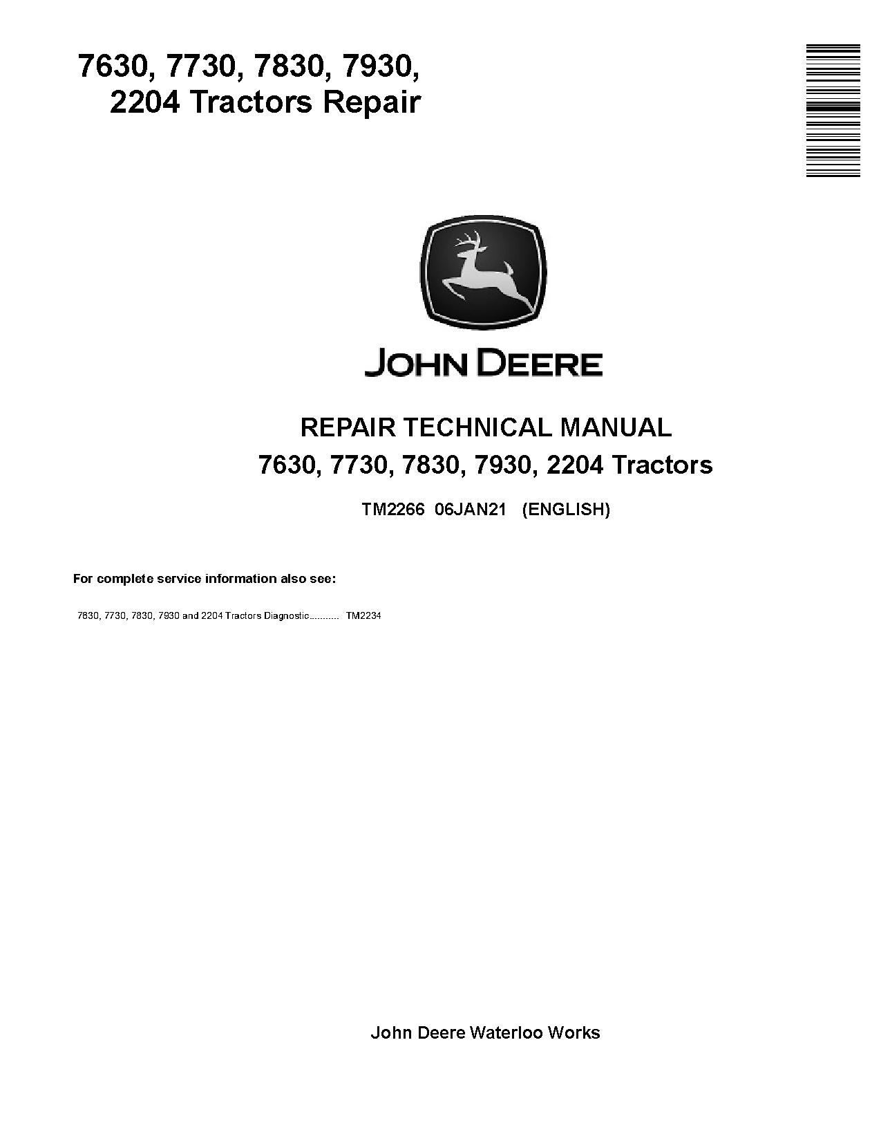 John Deere 2204 7630 7730 7830 7930 Tractors Repair Manual TM2266 (1)