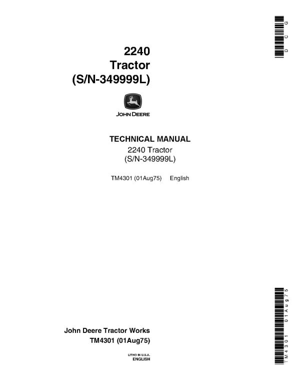 John Deere 2240 Utility Tractors Technical Manual Tm4301 (1)