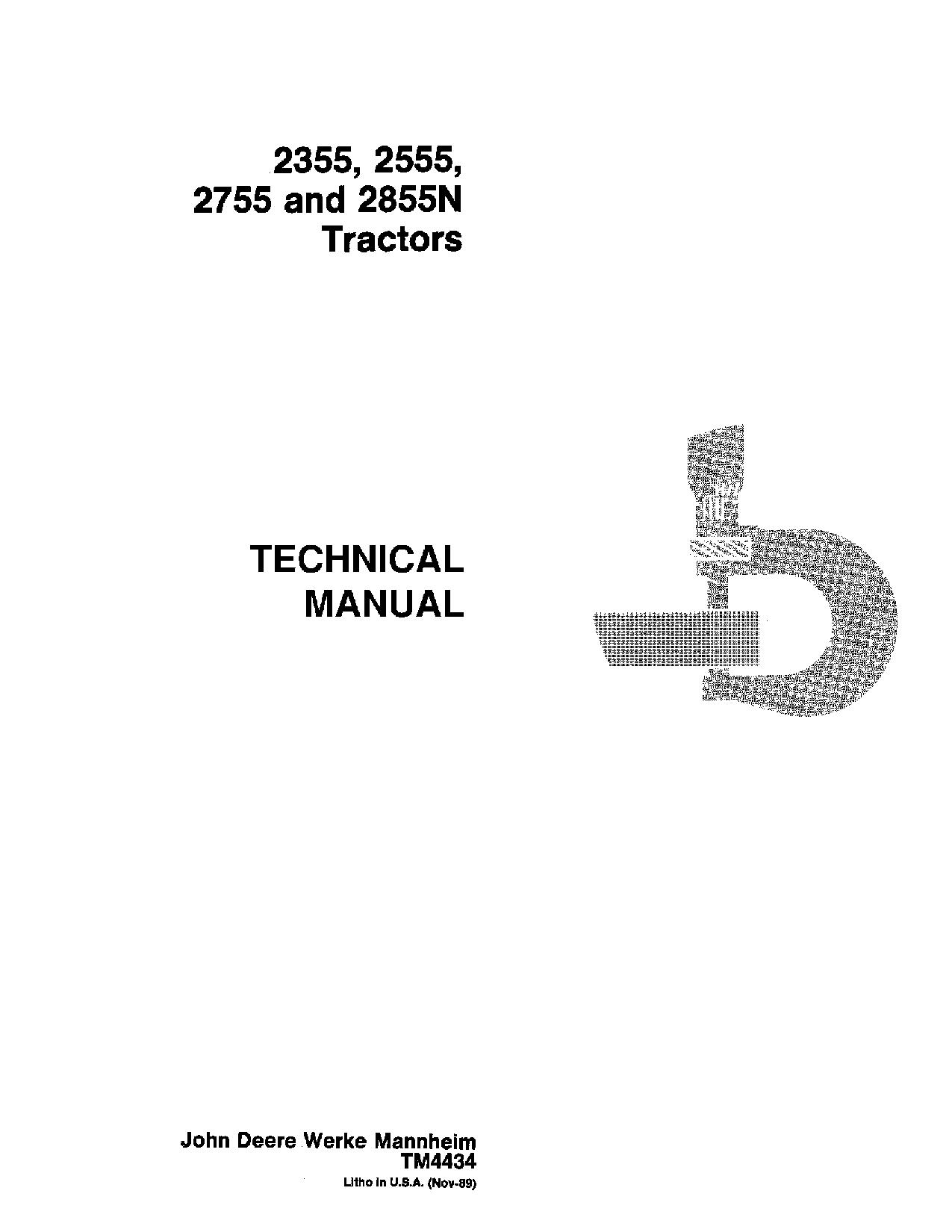 John Deere 2355 2555 2755 2855N Tractors Repair Manual TM4434 (1)