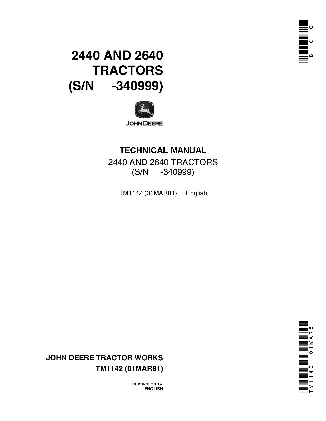 John Deere 2440 2640 Tractors Technical Manual TM1142 (1)