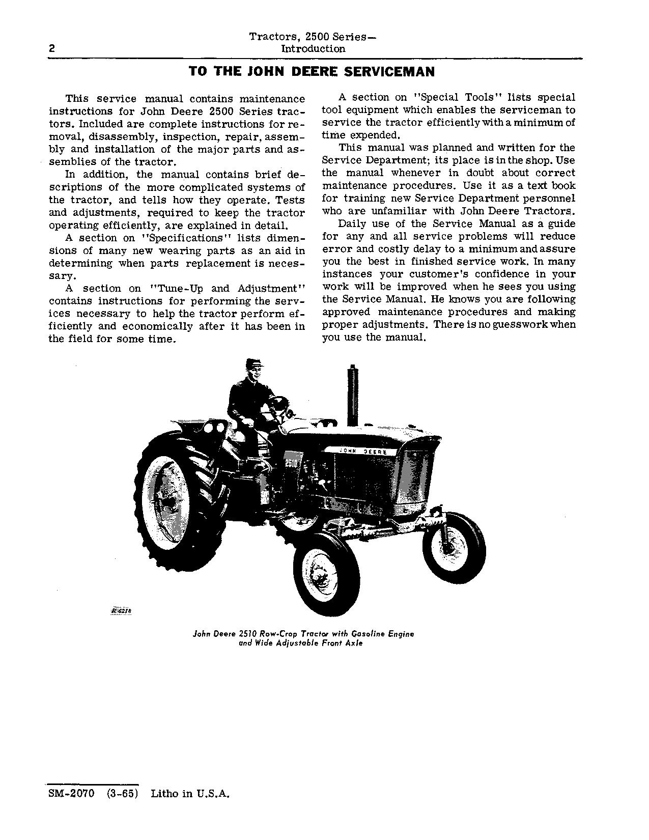 John Deere 2510 Row Crop Tractors Service Manual SM2070 (2)