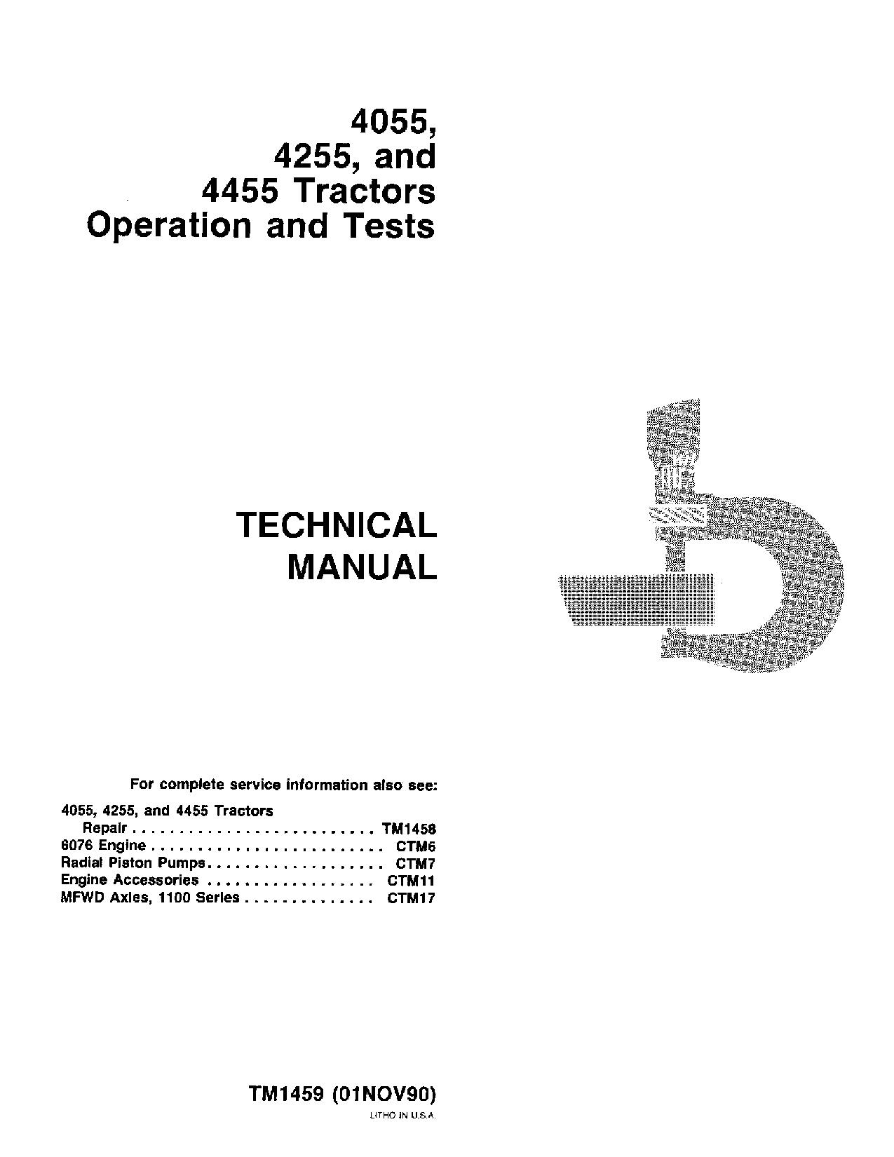 John Deere 4055 4255 4455 Tractors Operation Test Manual TM1459 (1)
