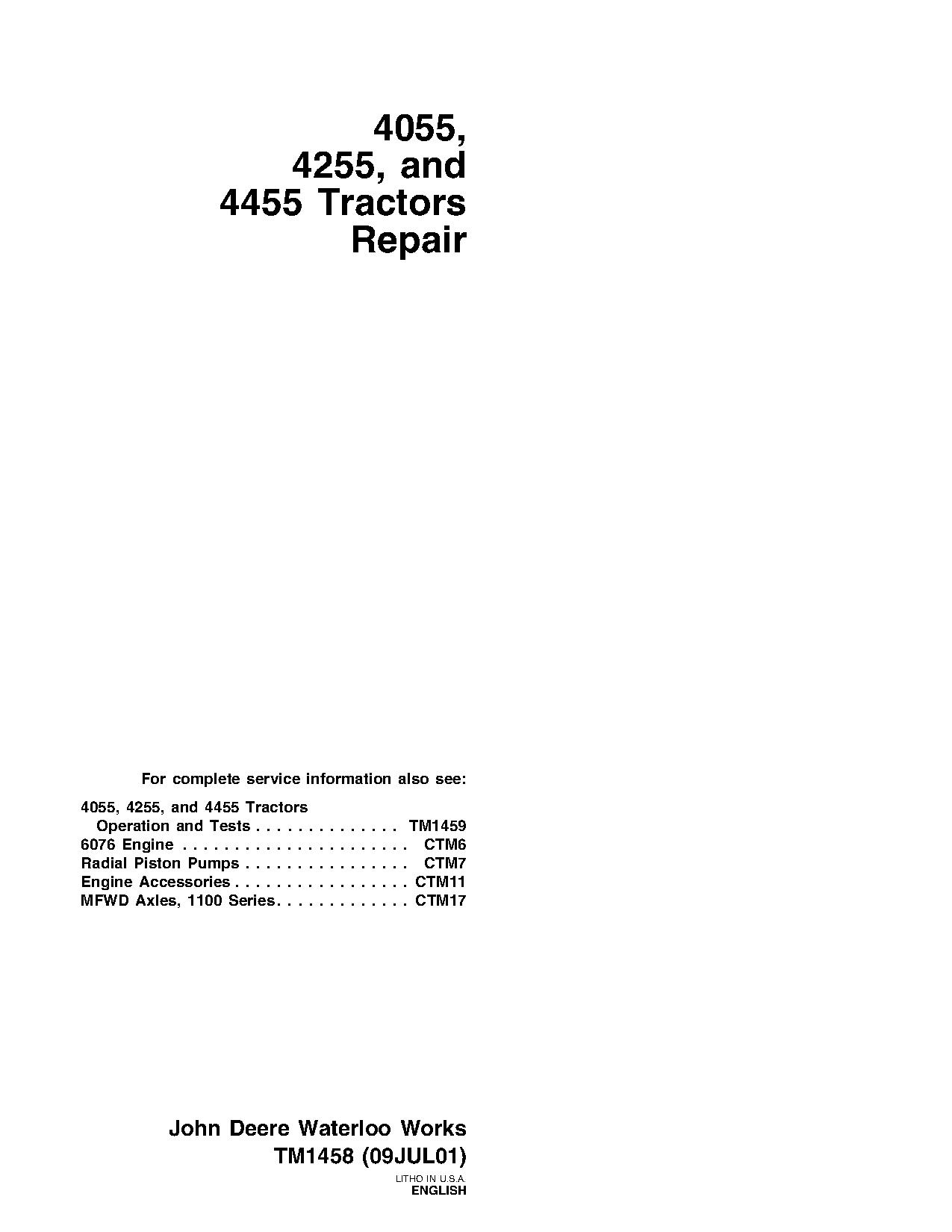 John Deere 4055 4255 4455 Tractors Repair Manual TM1458 (1)