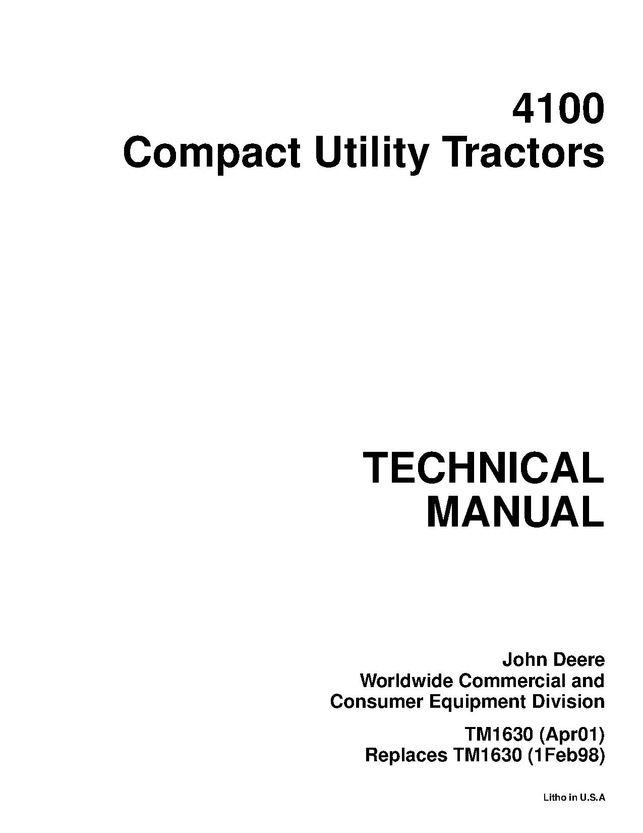 John Deere 4100 Compact Utility Tractors Technical Manual TM1630 (1)