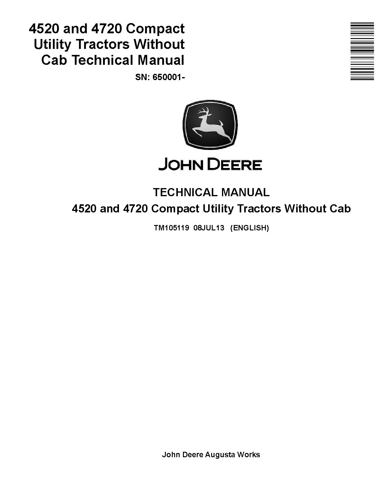 John Deere 4520 4720 Compact Utility Tractors without Cab Technical Manual TM105119 (1)