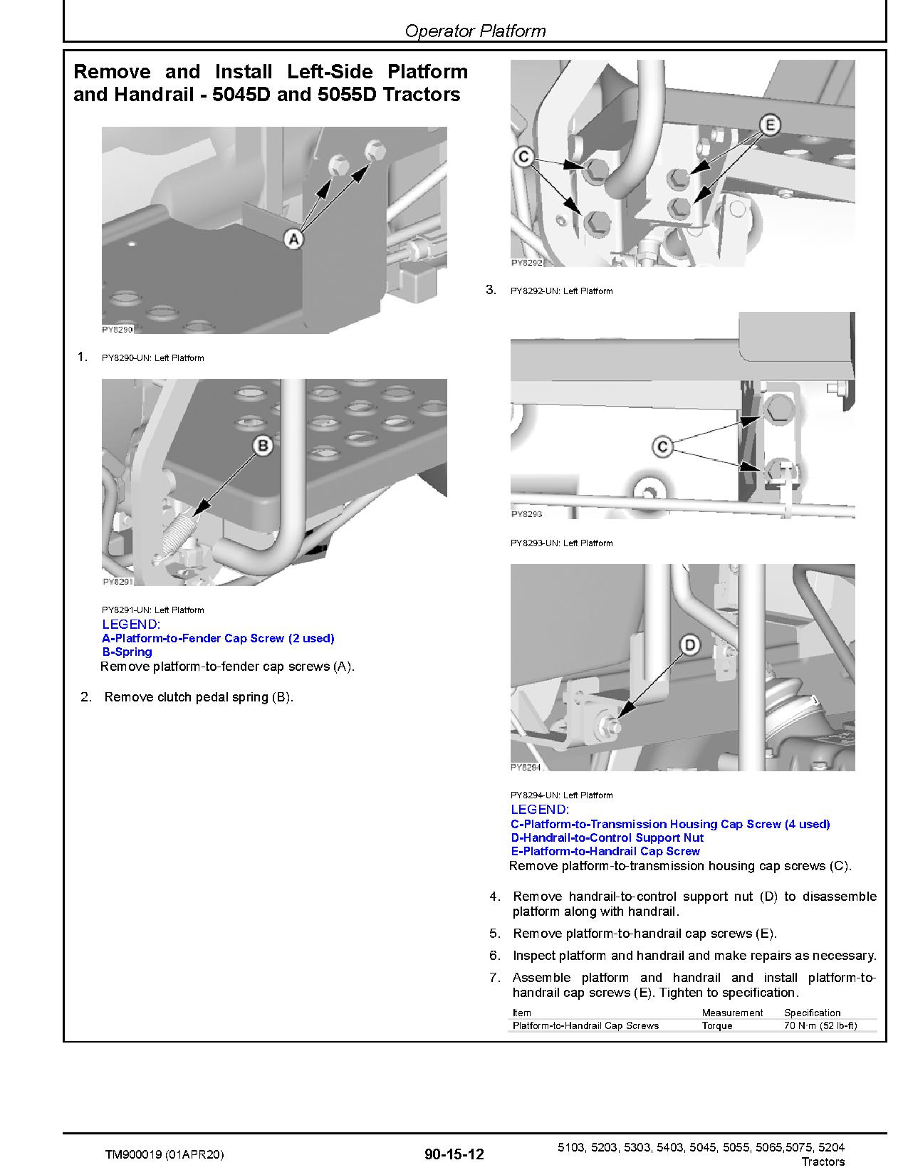 John Deere 5045D E 5055D E 5065E 5075E 5103 5203 5204 5303 5403 Tractors Technical Manual TM900019 (2)