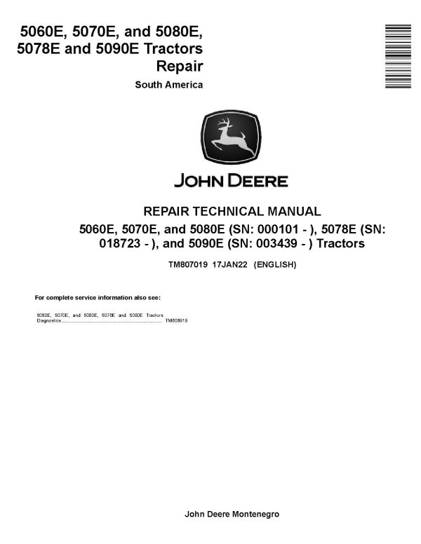 John Deere 5060E 5070E 5078E 5080E 5090E Tractors South America Repair Manual TM807019 (1)