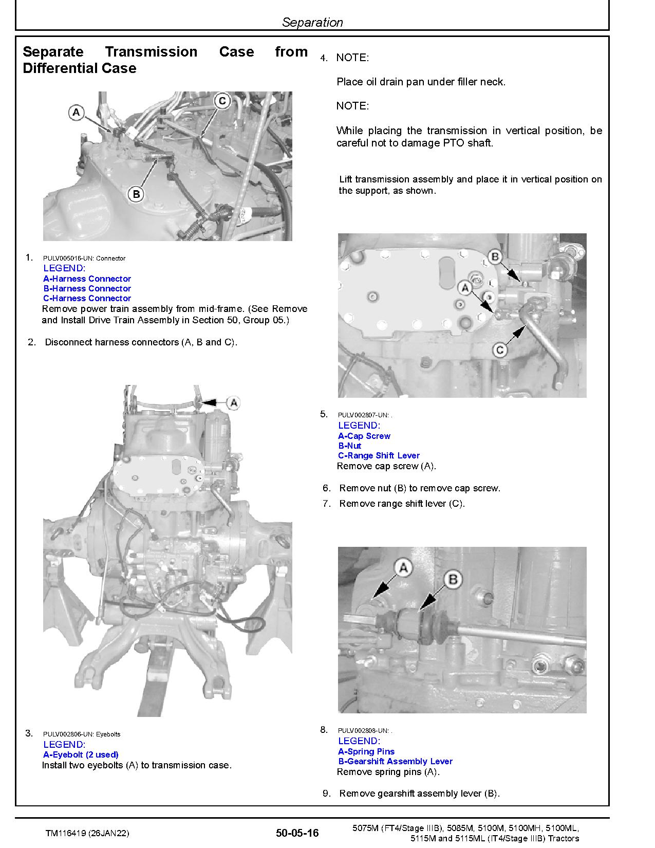 John Deere 5075M 5085M 5100M 5100MH 5100ML 5115M 5115ML Tractors Repair Manual TM116419 (2)
