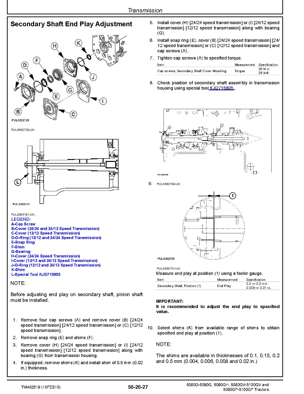 John Deere 5080G 5080GF 5080GV 5090G 5090GF 5090GH 5090GV 5100GF 5100GV Tractors Repair Manual TM402519 (3)