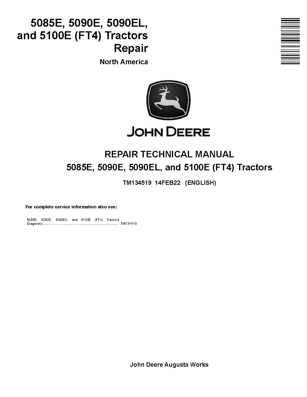 John Deere 5085E 5090E 5090EL 5100E FT4 Tractors North American Repair Manual TM134519 (1)