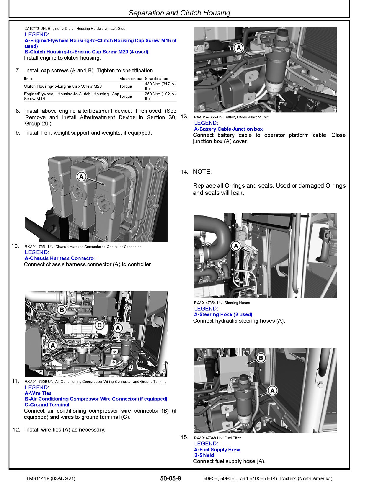 John Deere 5090E 5090EL 5100E FT4 Tractors North America Repair Manual TM611419 (3)