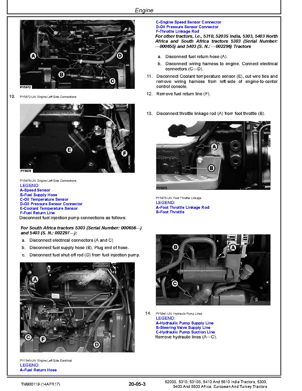John Deere 5203S 5303 5310 5310S 5403 5410 5503 5610 Tractors Europe Asia Africa Technical Manual TM900119 (2)