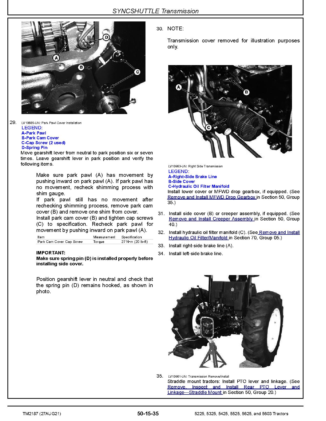 John Deere 5225 5325 5425 5525 5603 5625 Tractors Repair Manual TM2187 (2)