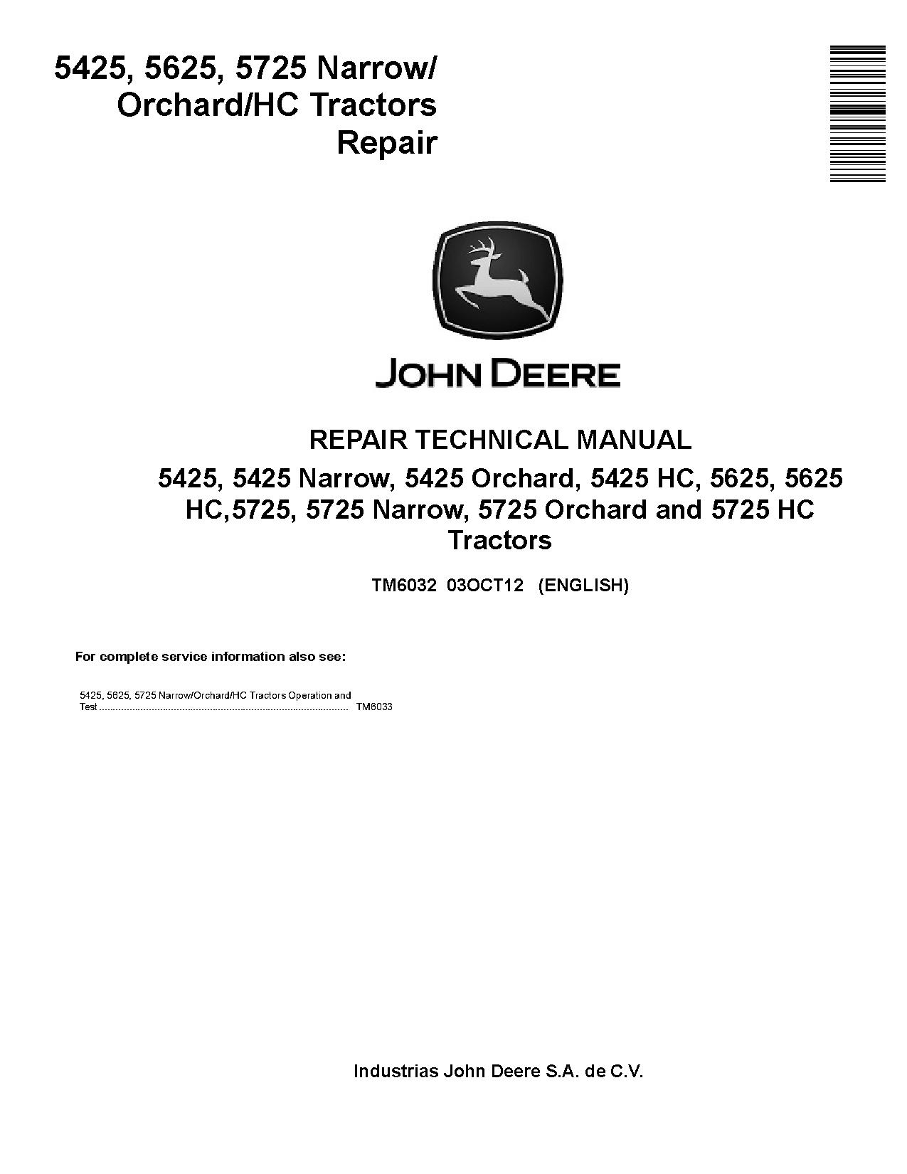 John Deere 5425 5625 5725 Tractors Repair Manual TM6032 (1)