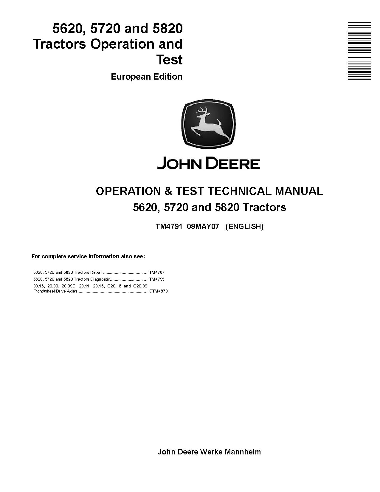 John Deere 5620 5720 5820 Tractors European Operation Test Manual TM4791 (1)