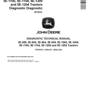 John Deere 5E 1000 5E 1004 5E 1100 5E 1104 5E 1200 5E 1204 5E 850 5E 854 5E 904 5E 954 China Tractors Diagnostic Manual TM704019 (1)