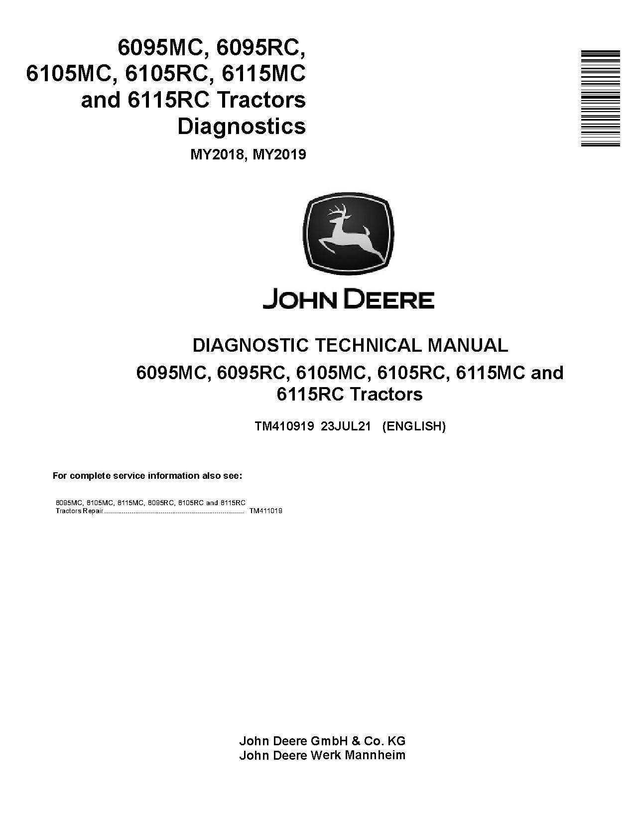 John Deere 6095MC 6095RC 6105MC 6105RC 6115MC 6115RC Tractors Diagnostic Manual TM410919 (1)