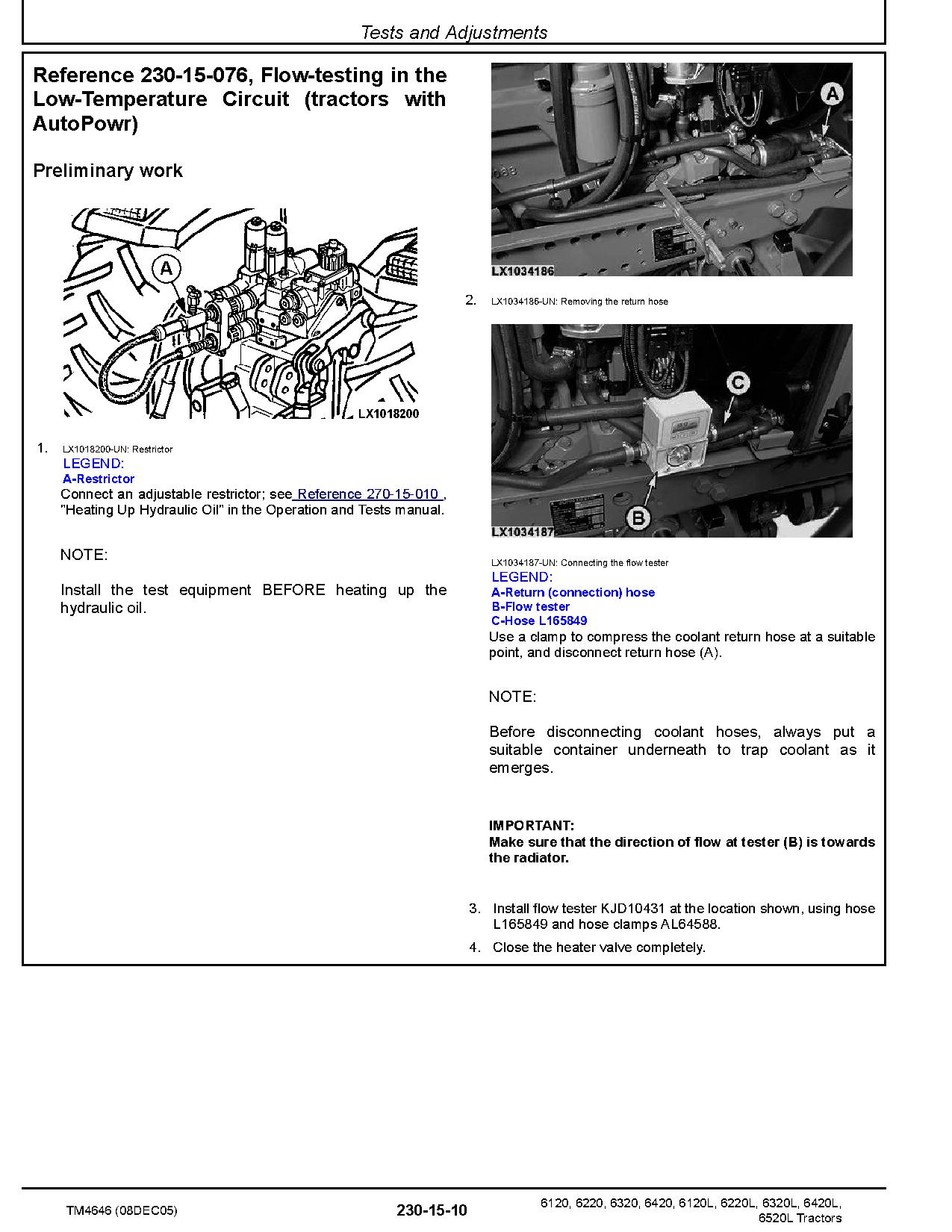 John Deere 6120 6120L 6220 6220L 6320 6320L 6420 6420L 6520L Tractors North America Operation Test Manual TM4646 (2)